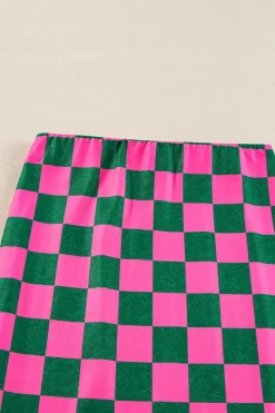 Sale Dear-Lover Checkered Print Side Slit High Waist Midi Skirt Rose