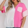 Online Dear-Lover Collared Neck Color Block Polo Shirt Rose