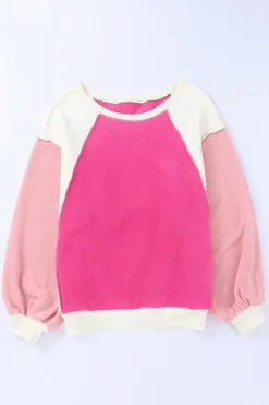 Online Dear-Lover Colorblock Long Sleeve Pullover Fleece Sweatshirt Rose