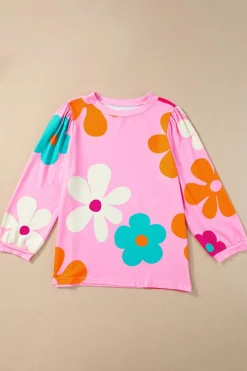 Discount Dear-Lover Cute Flower Print Bracelet Sleeve Top Rose