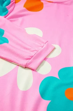 Discount Dear-Lover Cute Flower Print Bracelet Sleeve Top Rose