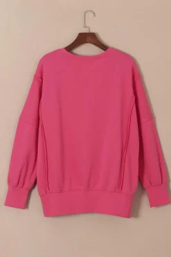 Sale Dear-Lover Exposed Seam Drop Shoulder Slit High Low Hem Sweatshirt Rose
