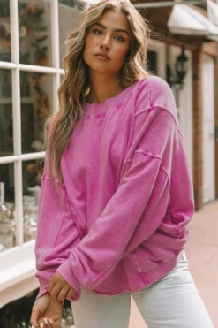 Best Dear-Lover Exposed Seam Twist Open Back Oversized Sweatshirt Rose