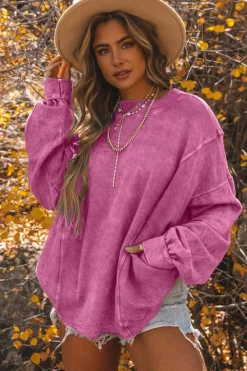 Best Dear-Lover Exposed Seam Twist Open Back Oversized Sweatshirt Rose