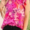 Outlet Dear-Lover Floral Flutter Sleeves Frilled Neck Blouse Rose