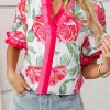 New Dear-Lover Floral Frilled V Neck Short Sleeve Blouse Top Rose
