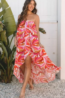 New Dear-Lover Floral High Low Bandeau Vacay Dress Rose