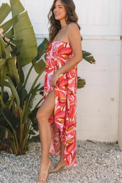 New Dear-Lover Floral High Low Bandeau Vacay Dress Rose