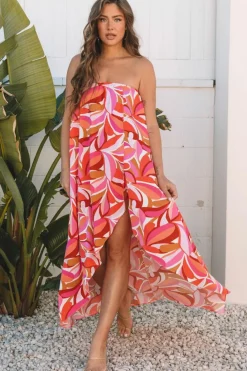 New Dear-Lover Floral High Low Bandeau Vacay Dress Rose