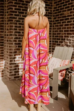 New Dear-Lover Floral High Low Bandeau Vacay Dress Rose