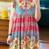 Online Dear-Lover Floral Mixed Pattern Ruffle Flutter Sleeve Buttoned Dress Rose