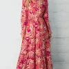 Outlet Dear-Lover Floral Print Buttoned Smocked High Waist Maxi Dress Rose