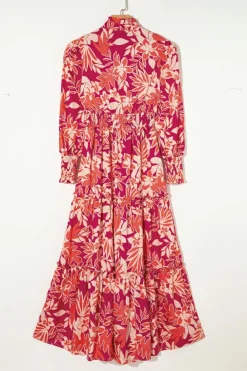 Outlet Dear-Lover Floral Print Buttoned Smocked High Waist Maxi Dress Rose