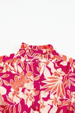 Outlet Dear-Lover Floral Print Buttoned Smocked High Waist Maxi Dress Rose