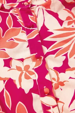 Outlet Dear-Lover Floral Print Buttoned Smocked High Waist Maxi Dress Rose