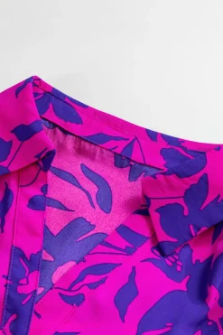 Hot Dear-Lover Floral Print Collared Button Neckline Flutter Sleeve Blouse Rose