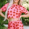 Fashion Dear-Lover Floral Print Crop Tee and Shorts Lounge Set Rose