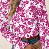 New Dear-Lover Floral Print Flounce Sleeve Keyhole Back Blouse Rose