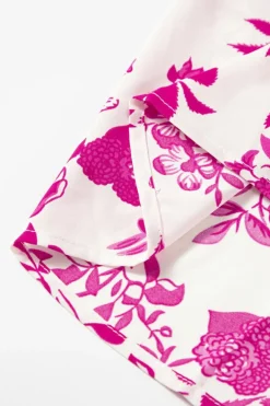 New Dear-Lover Floral Print Flounce Sleeve Keyhole Back Blouse Rose