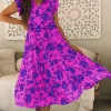 Sale Dear-Lover Floral Print Tiered Frilled Trim Flutter Sleeve Maxi Dress Rose