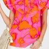 Outlet Dear-Lover Floral Ruffled Trim Flutter Sleeve Summer Top Rose