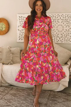 Best Dear-Lover Floral Short Sleeve Smocked Waist Maxi dress Rose