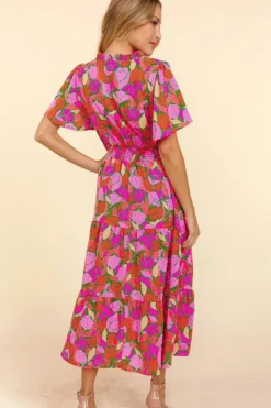Best Dear-Lover Floral Short Sleeve Smocked Waist Maxi dress Rose