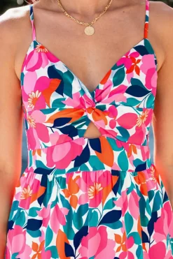 New Dear-Lover Floral Twisted Smocked Back Tiered Maxi Dress Rose