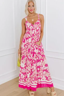 Clearance Dear-Lover Floral V Neck Crisscross Backless Maxi Dress Rose