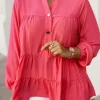 Online Dear-Lover Half Buttoned Ruffle Tiered Long Sleeve Blouse Rose