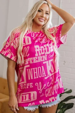 Online Dear-Lover Howdy Cowboy Letter Printed Western Fashion Tee Rose