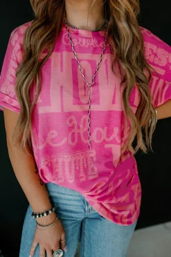 Online Dear-Lover Howdy Cowboy Letter Printed Western Fashion Tee Rose
