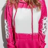 Online Dear-Lover Leopard Bleached Hoodie with Pocket Rose