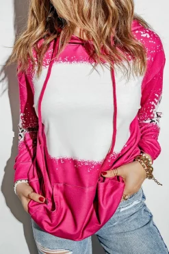 Online Dear-Lover Leopard Bleached Hoodie with Pocket Rose