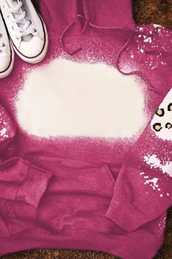 Online Dear-Lover Leopard Bleached Hoodie with Pocket Rose