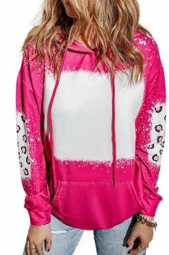 Online Dear-Lover Leopard Bleached Hoodie with Pocket Rose