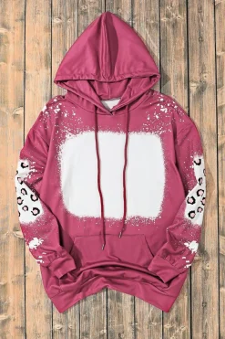 Online Dear-Lover Leopard Bleached Hoodie with Pocket Rose