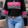Outlet Dear-Lover Leopard Colorblock Patchwork Crew Neck Long Sleeve Tee Rose