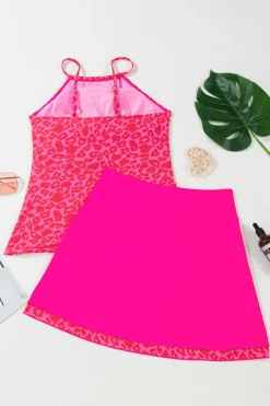 Online Dear-Lover Leopard Drawstring Side Tankini 2pcs Swimsuit Rose