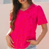 Discount Dear-Lover Leopard Frilly V Neck Short Sleeve Blouse Rose