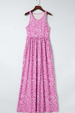 New Dear-Lover Leopard Print Pocketed Sleeveless Maxi Dress Rose