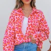 New Dear-Lover Leopard Printed Button Up Loose Shirt Rose