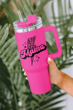 Outlet Dear-Lover Mama Leopard Lightning Print Portable Cup with Handle 40oz Rose