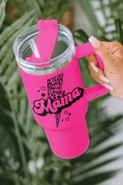 Outlet Dear-Lover Mama Leopard Lightning Print Portable Cup with Handle 40oz Rose