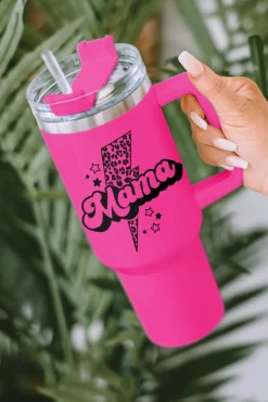 Outlet Dear-Lover Mama Leopard Lightning Print Portable Cup with Handle 40oz Rose