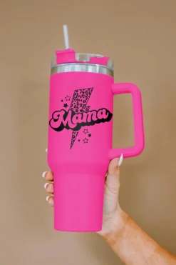 Outlet Dear-Lover Mama Leopard Lightning Print Portable Cup with Handle 40oz Rose