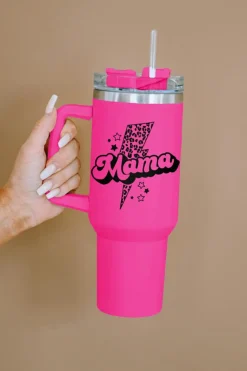 Outlet Dear-Lover Mama Leopard Lightning Print Portable Cup with Handle 40oz Rose