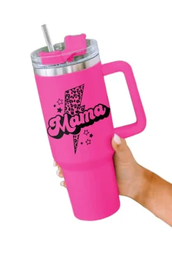 Outlet Dear-Lover Mama Leopard Lightning Print Portable Cup with Handle 40oz Rose