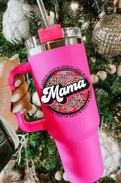 Best Dear-Lover Mama Leopard Print Stainless Steel Insulate Cup with Handle 40oz Rose