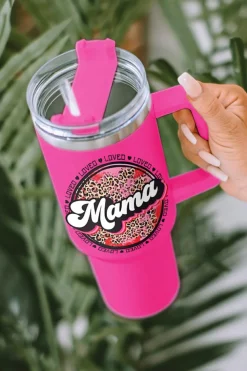 Best Dear-Lover Mama Leopard Print Stainless Steel Insulate Cup with Handle 40oz Rose